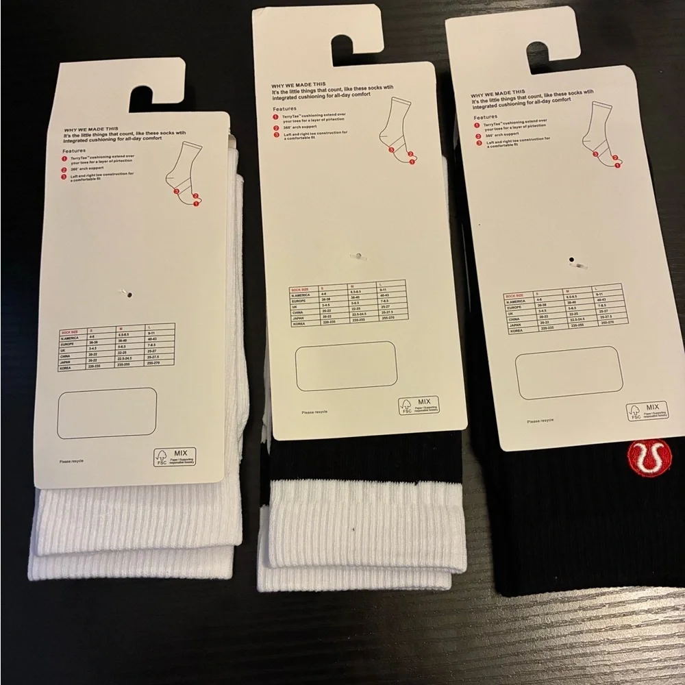 lululemon athletica Essentials Crew Socks - Black and White 3 Pair Bundle